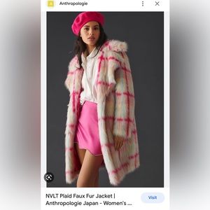 ANTHROPOLOGIE Plaid Faux Fur Jacket Tartan NVLT Pink Fuschia Boho Medium NWT